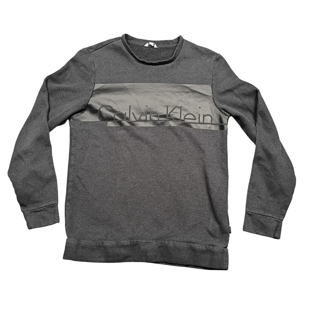 Calvin Klein Sweatshirt Men M Graphic Logo Panel Charcoal Gray Crewneck Pullover